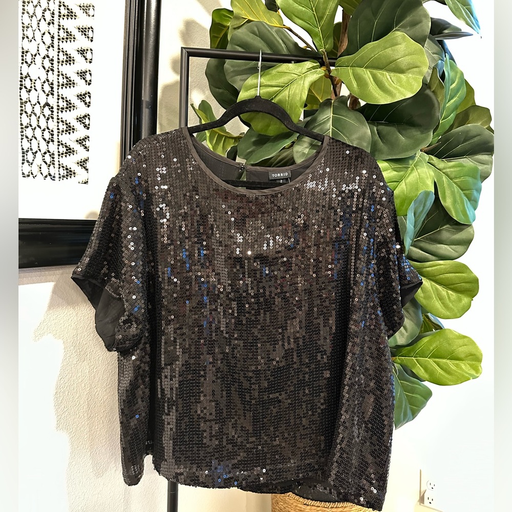 TORRID | Black Sequin Cropped Blouse